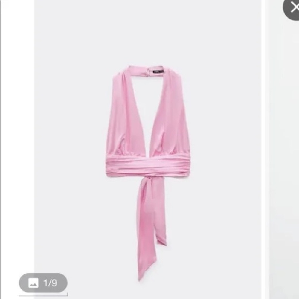 ZARA Satin-Effect Pink Halter Crop Top